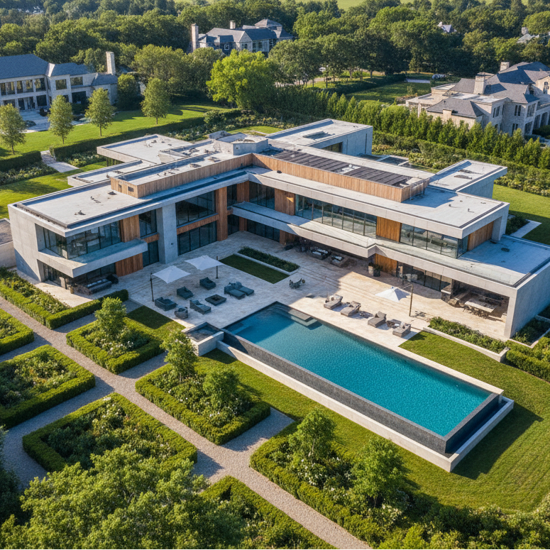 an aerial shot of a $5-10M home
