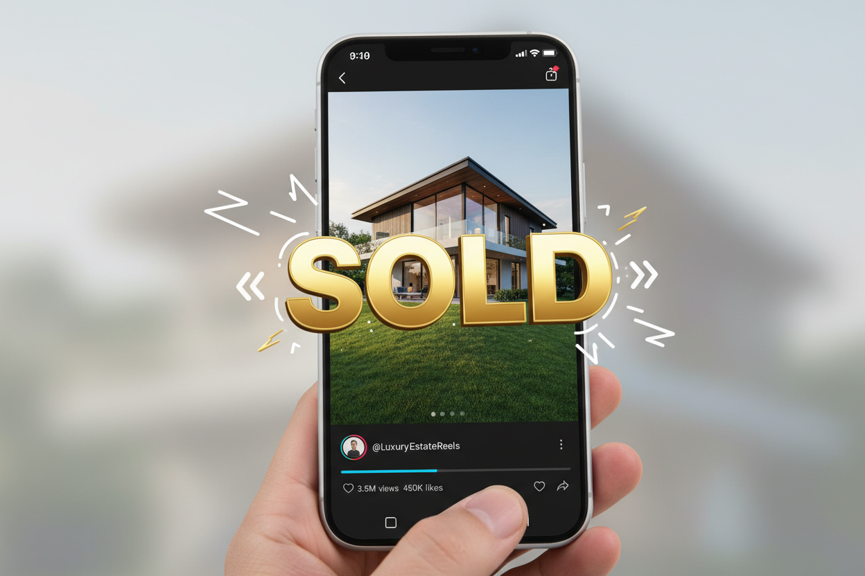 change the sold sign that's overlaying the image on the phone and make it larger text in the sky and some of it is hidden by the top of the house. 