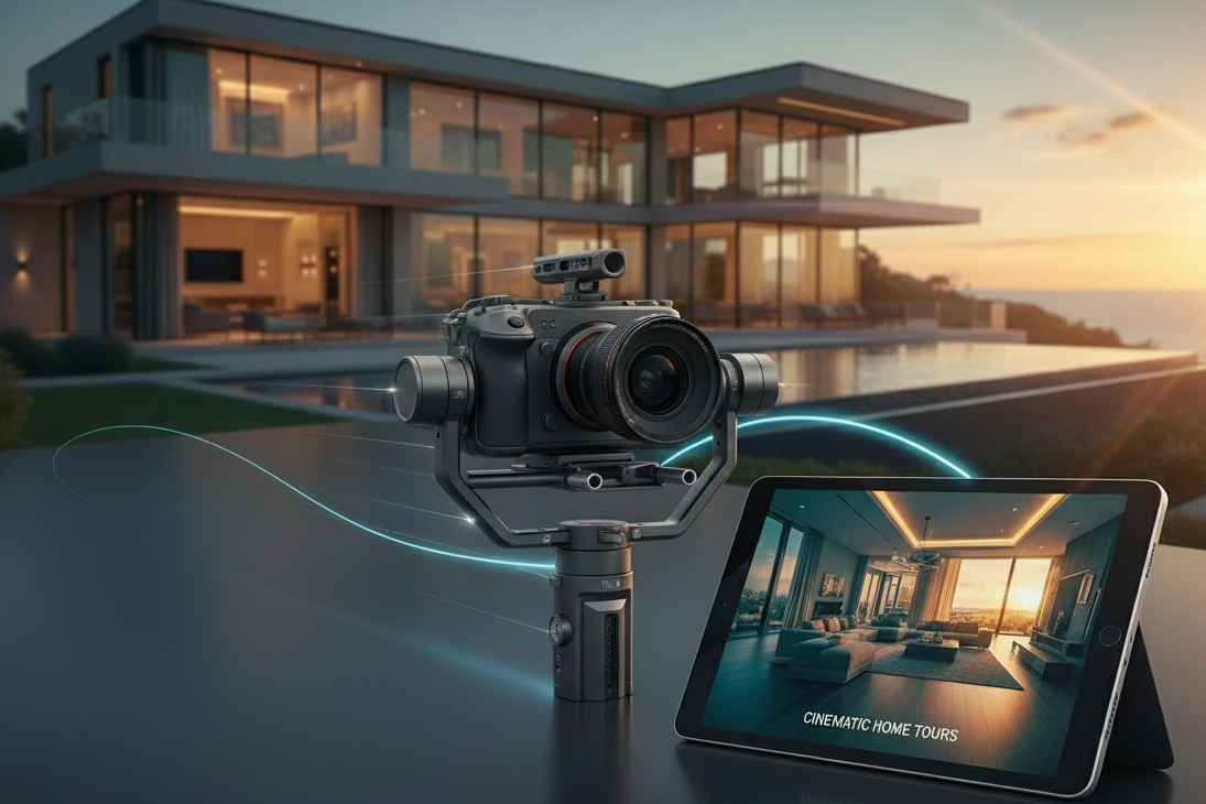 Keep this image exactly how it is, but remove the "premier realty films" and all the text and text blocks in the bottom left side of the image, and the aperture emblem in the top left side. Keep the text on the ipad. 